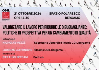 Lunedì 21 ottobre al Polaresco di Bergamo Pier Luigi Bersani in un’iniziativa di Filcams CGIL