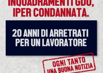 Inquadramenti nella GDO, Iper condannata dal tribunale di Bergamo a seguito della causa promossa da Filcams CGIL